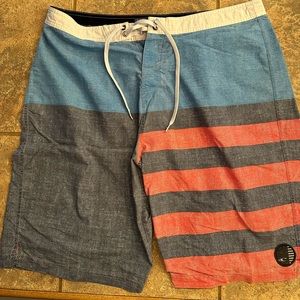 O'NEILL Retrofreak Mens Sz 36 Board Shorts Blue Red Gray Swim Trunks 10.5” L
